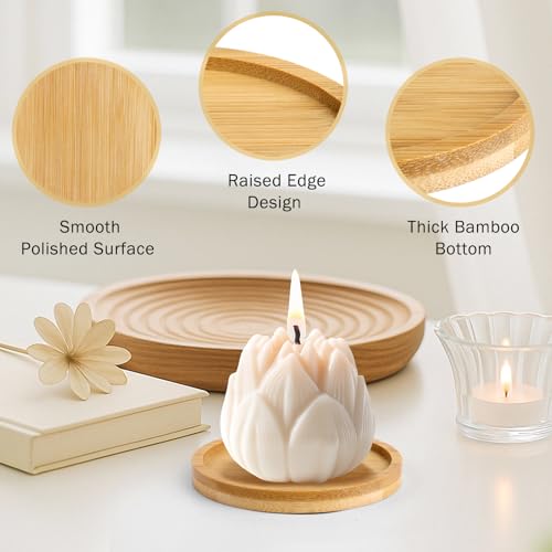 8 Stück Kerzenuntersetzer Holz,9.5cm Runde Untersetzer Natürlich Candle Coaster Kerzenteller,Tassenuntersetzer aus Holz für Getränke,Teetassen,Gläser,Kerzen