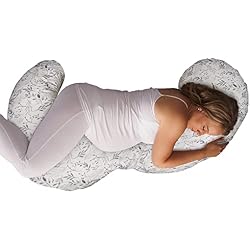 Boppy Total Body Pregnancy Pillow, Contoured, Full-Body Maternity Support | Prenatal & Postpartum Support, Removable Cover Included, Full Body Support for Sleeping and Lounging - Gray Scattered Leaves