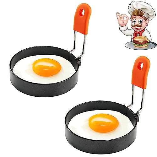 Egg Ring, Round Egg Rings, 2pcs Stainless Steel Egg Rings, Round Egg Rings Non Stick Stainless Handle Fried And Poached Egg And Nonstick Pancake Cooking Rings Egg Maker Round Egg Shapers