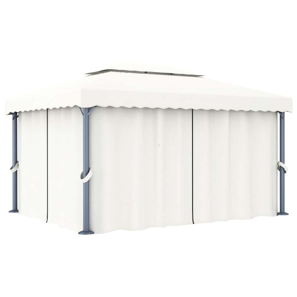 Gazebo 4x3 m Bianco Crema con Tende e Luci Solari