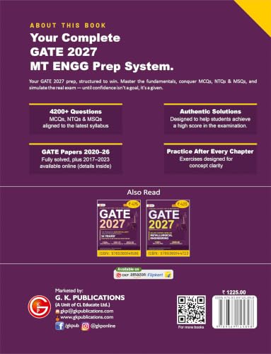 Image of GATE MT 2027: Metallurgical Engineering Study Guide | 4200+ MCQs, NTQs & MSQs | 6 Years Solved Papers (2020-2026) | Practice Chapter Exercises | GATE Prep Series by GKP