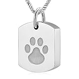 Minicremation Cremation Jewelry Urn Necklace for Ashes for Pet, Paw Print Memorial Ash Jewelry, Keepsake Pendant for Pet's Cat Dog's Ashes with Filling Kit (Silver)