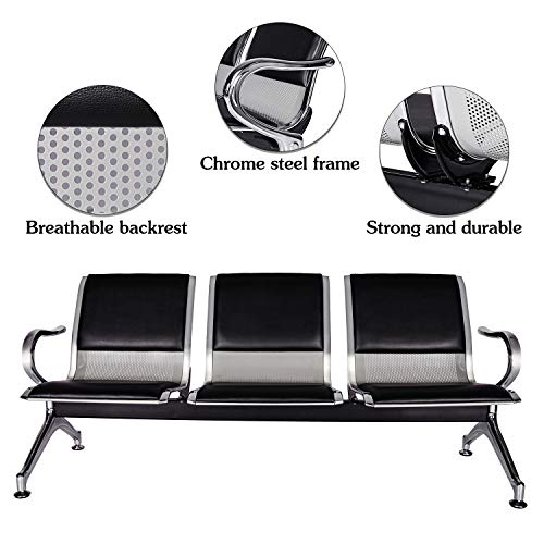 Kinfant 5-Seat Waiting Room Chairs Sofa Furniture - Office Guest Reception Chair With Armrest For Waiting Room Airport Hospital Bank (Black - Pu+Mesh) #TOP4
