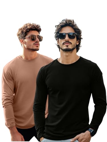 Image of Veirdo Pure Cotton Round Neck Regular Fit Solid Full Sleeve T-Shirt Combo for Men & Boys (Pack of 2 Available in Size S to 2XL)