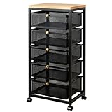 Carrito de Cocina Rodante para Microondas con Cesta de Malla Transpirable Estantería Móvil Deslizable para Baño, Lavandería con Pegatinas Clasificadas(Black,47 * 26 * 98cm)