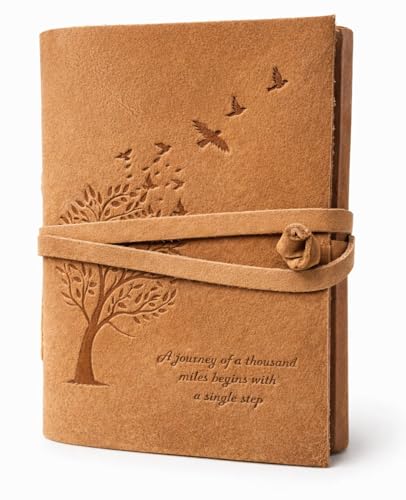 Image of AccuPrints 240 Page Leather Size 5 b y 7 inch Travel Diary with Inspirational Quote, Vintage Craft Paper Notebook for Writing, Sketching, Scrapbooking, Compact Size with Strap Closure