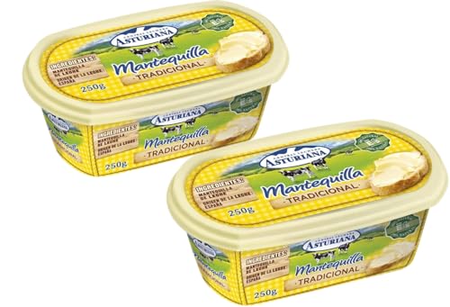 PACK 2- Central Lechera Asturiana Mantequilla Tradicional Sin Sal 250g | Barqueta | Sabor Lácteo Natural e Intenso | Textura Cremosa | Ideal para Repostería y Cocina