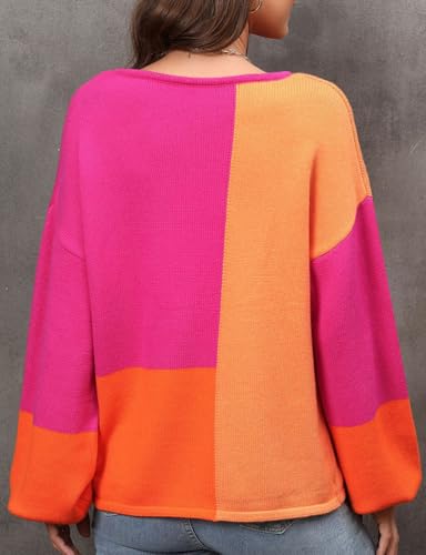Kinghua Sweaters for Women Fall Winter Colorful Crewneck Ribbed Loose Fit Color Block Pullover Patchwork Knit Sweater Tops4
