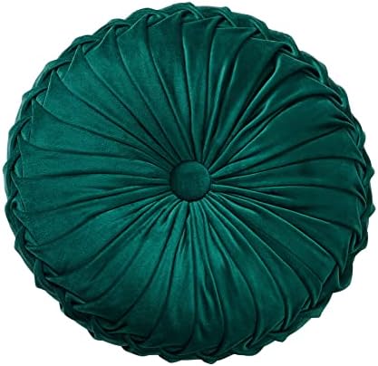 MOJUN Round Throw Pillow Round Velvet Pillow Pleated Round Filled...