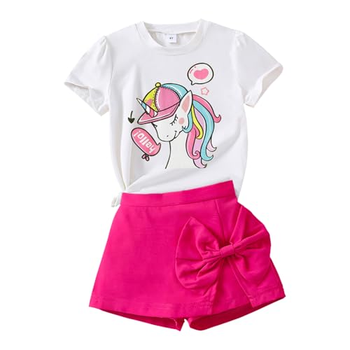 Image of Nivne Tco Toddler Girls Outfits Unicorn Pattern Printed Puff Sleeve & Skirt - 2 Piece Girls Skorts Suit Size 3-7T