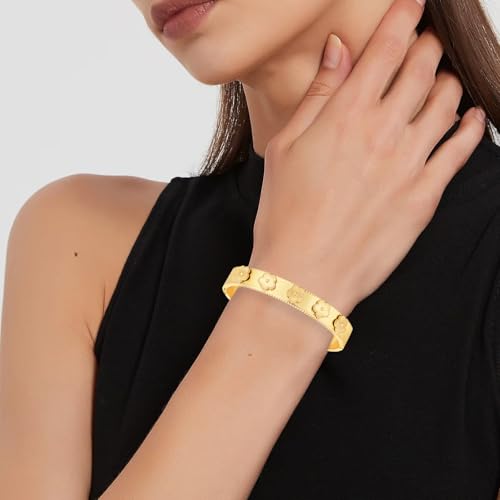 Clover Bracelet Bangle for Women 14K Gold Plated Stainless Steel Lucky Jewelry3