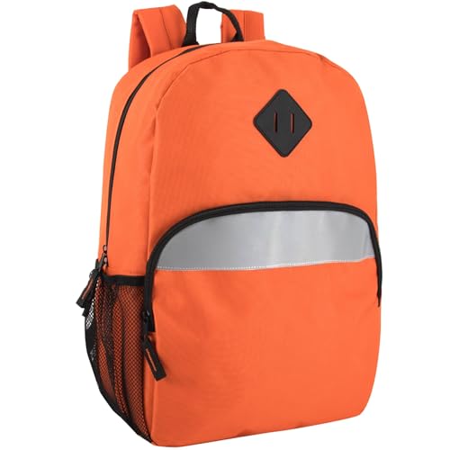 Trail maker 17" Backpack – Reflective School Backpack with Padded Straps, Water Bottle Pockets for Kids & Adults, School Travel Camp (Orange)