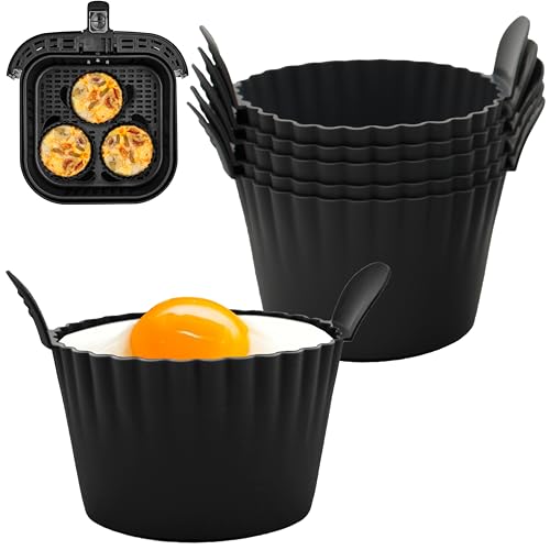 JacksGifts Premium Silicone Ramekins for Air Fryer - Double Thickness Silicone Muffin Moulds, Air Fryer Egg Mould for Fried Eggs, Air Fryer accessories (6 Pack, Black)