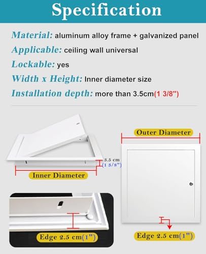 Lockable White Metal Access Door 16x24, 16x32, 22x26, 24x24 - HVAC, Wall, Ceiling & Drywall Panel for Garage, Bathroom & Attic - 16x30in (406x762mm) Access Hatch