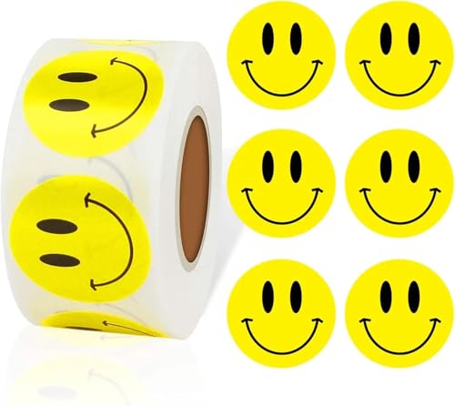 Image of 1000pcs Watercolor Thank You Stickers, Round Thank You Adhesive Sticker for Small Business Wedding Supplies Packing Stickers Gift Wrap (2, Happy Smiley Stickers)