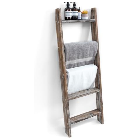MyGift Torched Brown Wood Decorative Ladder Shelf Cover