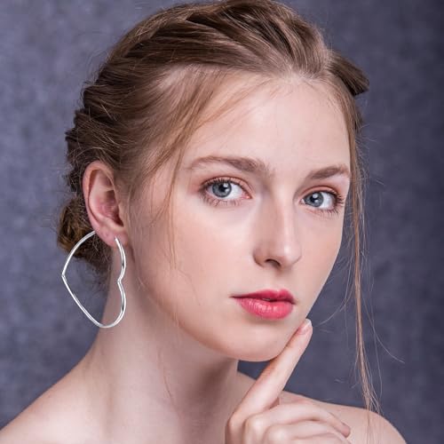 Hoop Earrings, Fashion Jewelry Statement Large Geometric Heart Hoop Earrings for Women Gift2