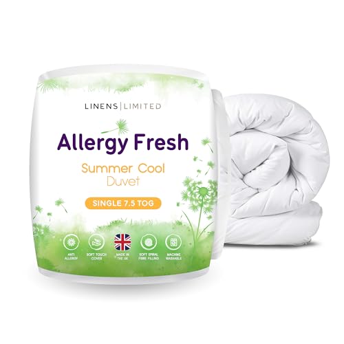 Linens Limited - Single Duvet 7.5 Tog, Made in the UK, Allergy Fresh, Summer Cool Quilt, Soft and Comfy, Anti Allergy Hollowfibre, Machine Washable (White)