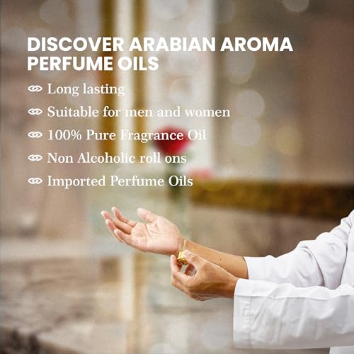 Arabian Aroma Shanaya Attar | Saffron & Oud Fragrance with Lavender & Patchouli | Long-Lasting Attar Perfume for Men & Women | Oil Based Alcohol Free Ittar for Men & Women | 100% Pure Perfume (6ml)