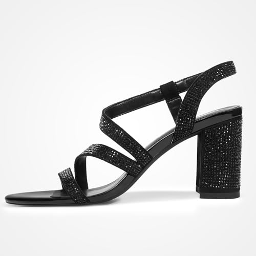 Image of Heels For Women Heeled Sandals High Chunky Heels Strappy Open Toe Rhinestone Round Toe Comfortable Sparkly Dress Wedding Shoes Bridal Prom