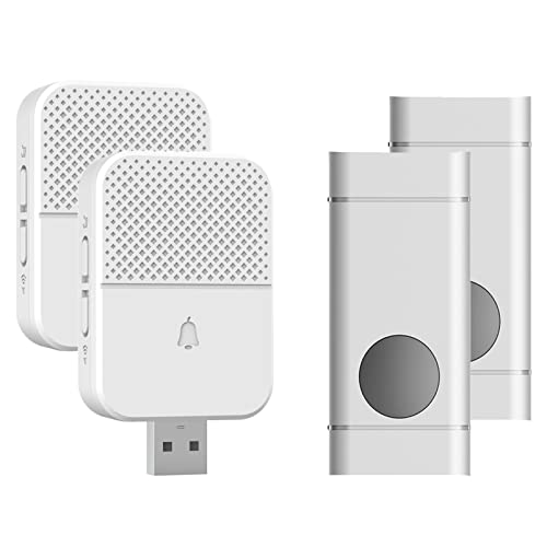 Mini Wireless Doorbell, Remote Door Bell Ringer Wireless Long Range 650FT, Coolqiya Portable Wireless Door Bells with 2pcs Waterproof Buttons and 2pcs USB Chimes (2 USB Receivers+ 2 Transmitters)