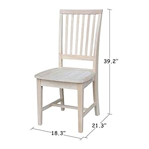 Set of 2 Mission Side Chairs 392H Solid Parawood Kitchen Dining Furniture Stylish Comfortable Chairs for Dining Room Paint or Stain to Match Your Decor Unfinished