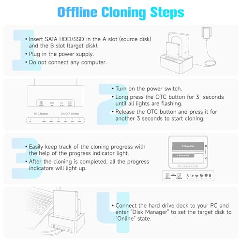 image for RSHTECH Hard Drive Docking Station Aluminum USB-C/USB 3.0 to SATA Dual