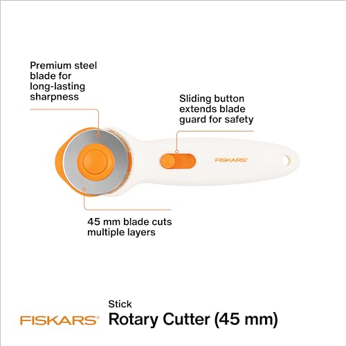 Fiskars 45mm Rotary Cutter for Fabric, Premium Steel Stick Fabric Cutter Cuts Through Multiple Layers, Right and Left Handed, Easy and Safe Blade Change, Arts and Crafts, Sewing and Quilting Tools by Fiskars - Image 3