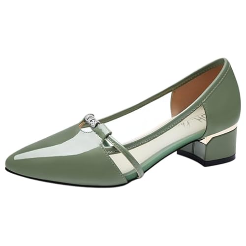 Women's Fashionable Pointed-Toe Comfortable Business Casual Shoes. Thick Heel Design. Suitable for Daily use, Outdoor Activities and Office Work. (Green,8.5)