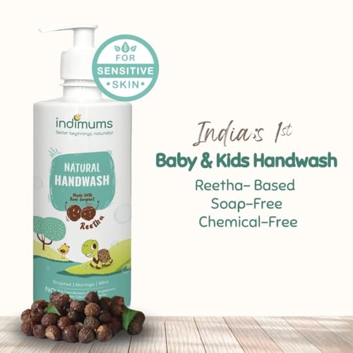 Image of Indimums Natural Baby & Kids Handwash 500ml | Reetha-Powered, Not SLS | Cleans & Moisturises | Anti-Bacterial & pH Balanced | Chemical-Free | For Sensitive Skin