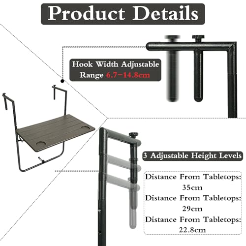 Table de balustrade de balcon pliable réglable au design épuré - 5