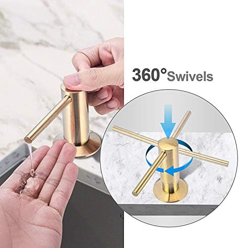 Samodra Sink Soap Dispenser, Metal Pump Head Liquid Lotion Countertop Kitchen Bathroom Soap Dispenser with 17 OZ PET Bottle (Brushed Gold)