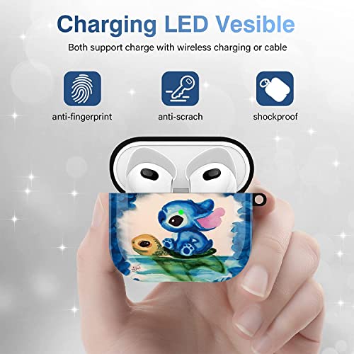 Airpods 3Rd Generation Case (Not Fit Pro) - Wonjury Tortoise Protective Hard Airpods 3 Case Cover Women Girls With Keychain For Apple Airpod Gen 3 (2021) Charging Case, Stitch/Turtle #TOP5