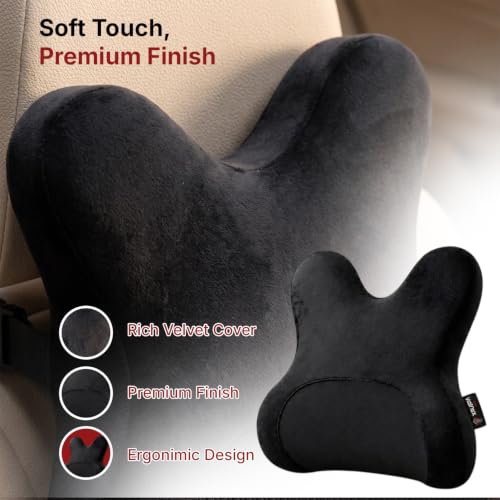 Image of Premium Memory Foam Head Rest Cushion for Car by ValorX USA | Big Size car Neck Support with Adjustable Strap for Car Seat | 2 Years Warranty | Neck Pillow for Cervical Support (Black)