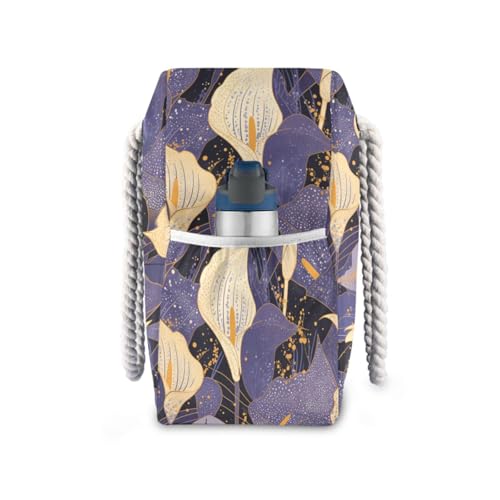 Chic White and Purple Calla Lily Vintage Large Capacity Large Work Tote with side pocketes Beach Bag Tote for beach&school&work3
