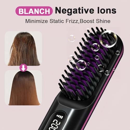 Image of Cordless Hair Straightener Brush for Women, Portable Travel Hair Straightener Brush, Ionic Ceramic Mini Hot Comb with Fast Heating, 3 Heat Settings, USB Rechargeable Anti-Frizz Styling Tool (White)