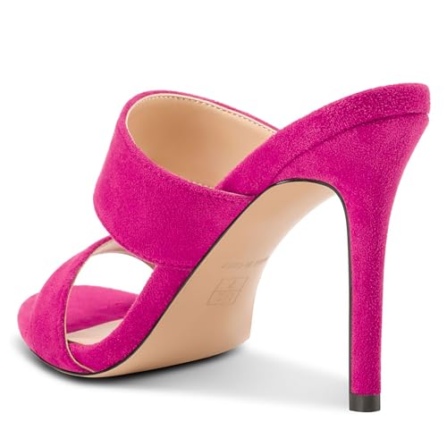 Image of NobleOnly Womens Round Open Toe Heeled Sandals Two Strap Stiletto High Heel Sandals Backless Dress Slip-on Mules Sandals 3.9 Inches Heels