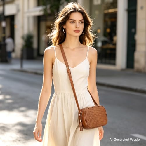 Image of AFKOMST Woven Crossbody Bag, Small Summer Purse and Boho Bag for Women | Vegan Leather, Roomy Space, 2.3L Capacity, fits iPad mini /Long Wallet /Kindle, Versatile for Daily Use /Casual /Date /Office