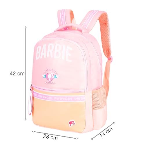 Image of Barbie Pink & Peach 17 Inch School Bag for Girls with Spacious Compartment School Bag for Nursery, Preschool & Primary
