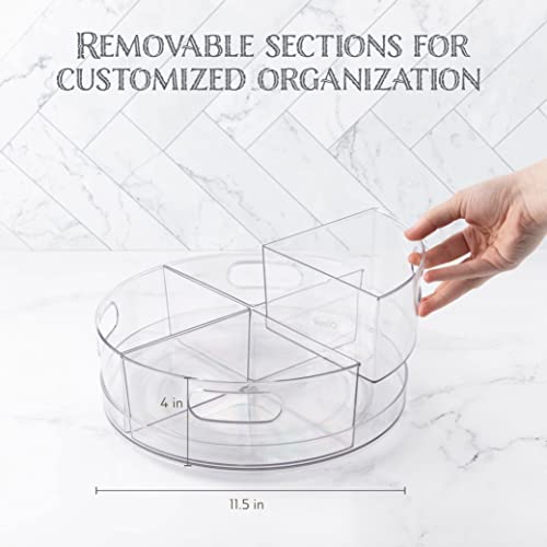 Image of Oizeir Lazy Susan Turntable - Clear Acrylic, Removable Sections, Cabinet or Counter. Great Carousel Storage for Food, Spices, Cosmetics. (4-Sections)