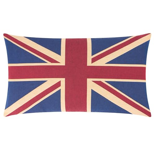 furn. Evans Lichfield Union Jack Polyester Filled Cushion – Jacquard Cotton British Flag Tapestry Embroidered Decorative Pillow (Multicoloured – 65x45cm)