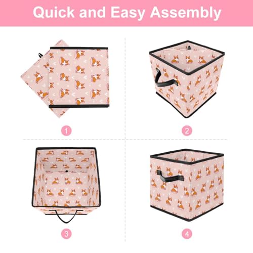 Boîte de rangement pliable motif Corgi avec poignées solides