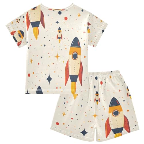 senya Cartoon Rocket A Summer Pajamas Set Short Cotton Sleepwear 2 Piece2