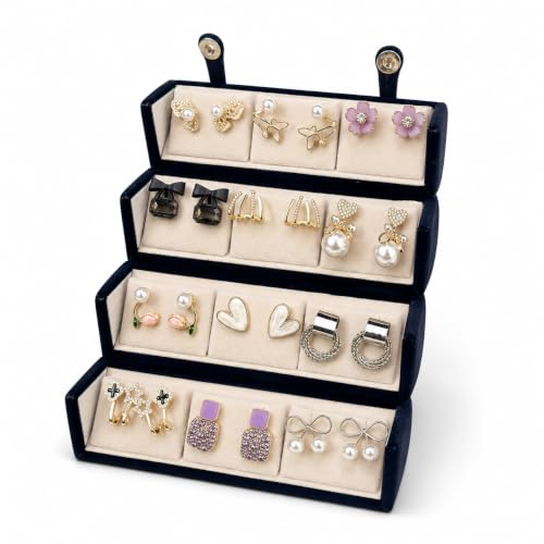 Image of Designer Stud Earrings Set of 12 for Women & Girls with Folding Jewelry Box | Traditional & Stud Earring Combo | Stylish Jewellery Gift Set | Travel Friendly Organizer