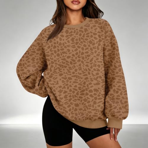 Brown Cheetah Print Sweatshirt Women Oversized Crewneck Leopard Graphic - image 2