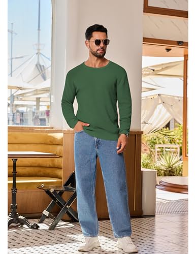 Vssjavun Mens Crewneck Pullover Sweater Waffle Textured Knitted Sweater Loose Fit Long Sleeve Casual Sweaters2