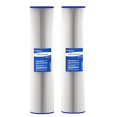 Purevua 2-Pack 20" x 4.5" Pleated Sediment Water Filter Cartridge, 20 Micron High Flow Whole House Water Filter Replacement for Well Water, Compatible with ECP20-20BB, SPC-45-2020
