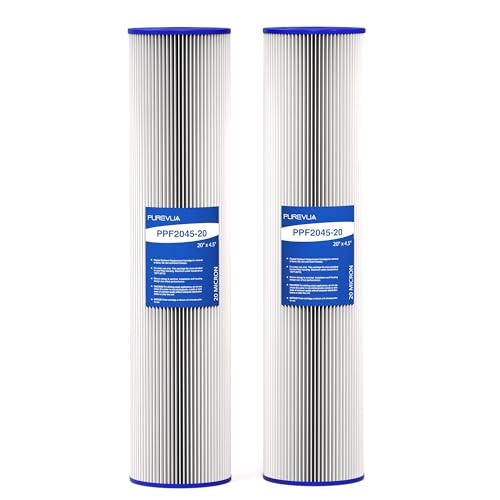 Purevua 2-Pack 20 x 4.5 Pleated Sediment Water Filter Cartridge 20 Micron High Flow Whole House Water Filter Replacement for Well Water Compatible with ECP20-20BB SPC-45-2020