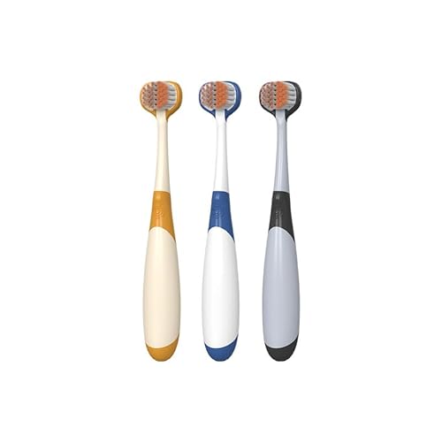 Vonmerie Lot de 3 brosses à dents trois côtés pour enfants - Nettoyage triple face pour une efficacité 3 fois supérieure - Poils extra doux (0,12 mm) - Poignée ergonomique - Brosse à dents pour