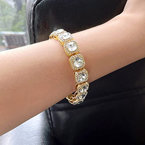 Apzzic 12Mm Iced Out Square Tennis Chain Micro Pave Cubic Zircon 1 Row Diamond Cuban Link Bracelet Hip Hop Jewelry For Men Women Gold 8Inch #TOP4